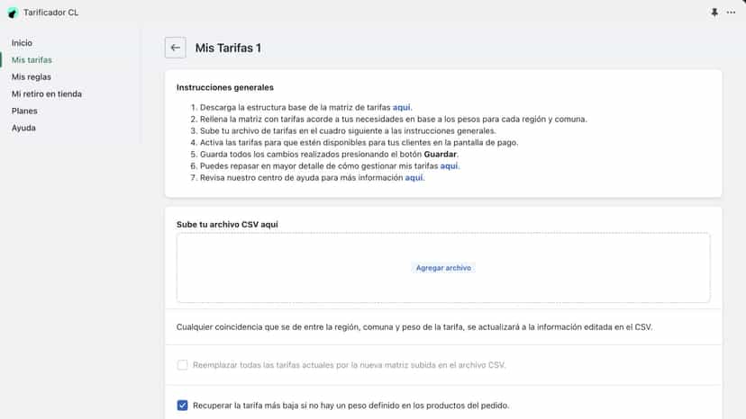 Tarificador CL - Lobo Creaciones - Shopify Experts