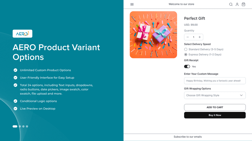 Aero Product Variant Options