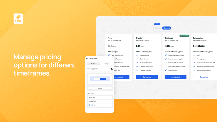 Manage pricing options for different timeframes.