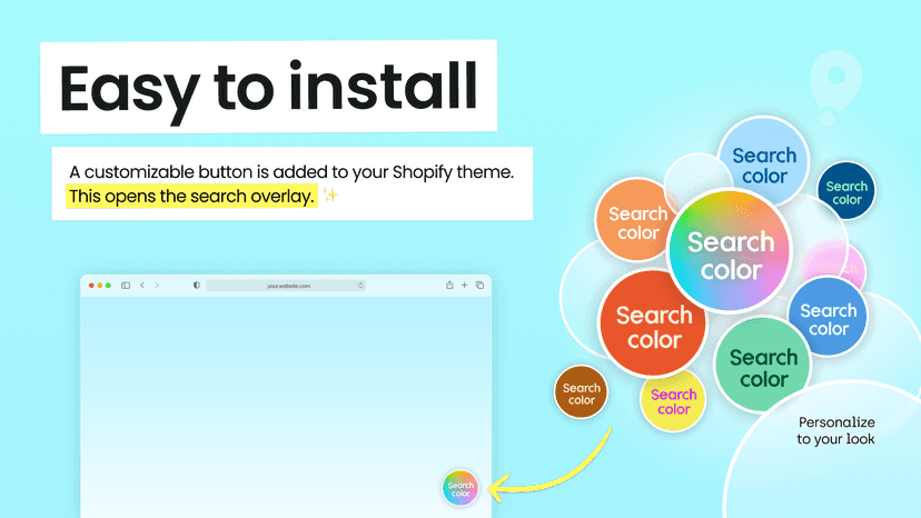 Easy to install. A Search color button opens the search overlay.
