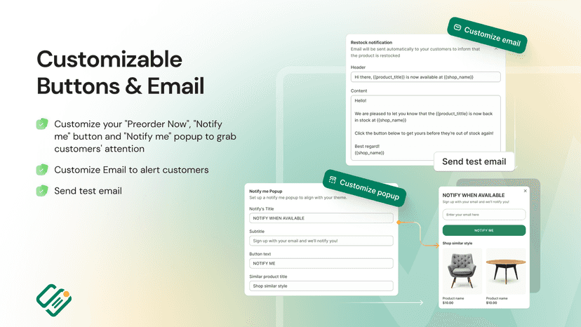 Customizable buttons & email