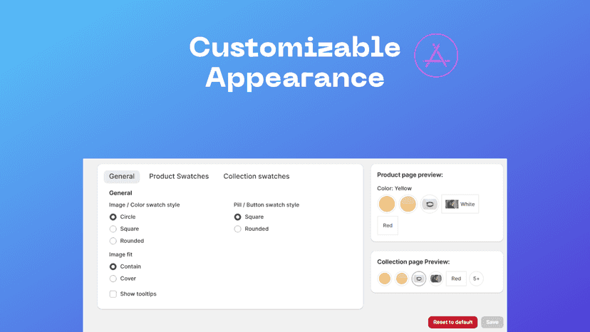 Customizable appearance of swatches options