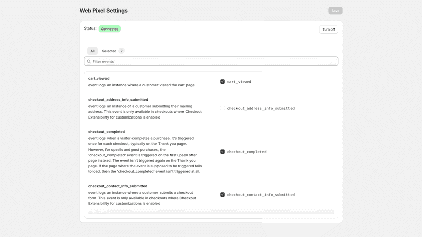 PixieHog - web pixel settings page