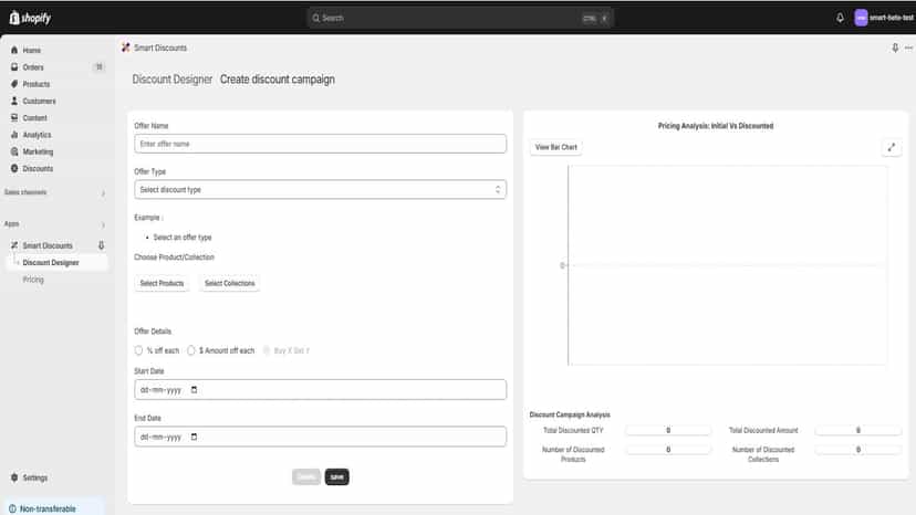Discount designer / analytics page