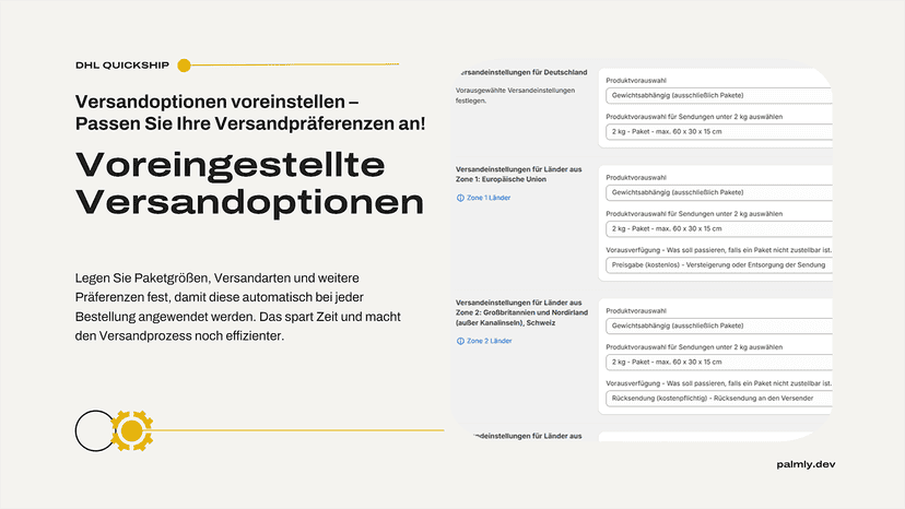 Versandoptionen voreinstellen. Passe deine Versandpräferenzen an