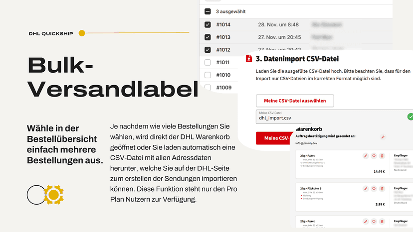 Bulk-Versandlabel Erstellung für bis zu 100 Bestellungen.