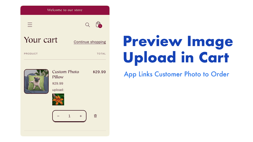 Preview custom photo upload in shopping cart