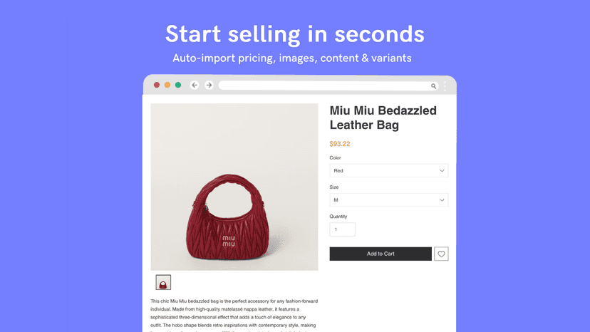 Start selling products in seconds