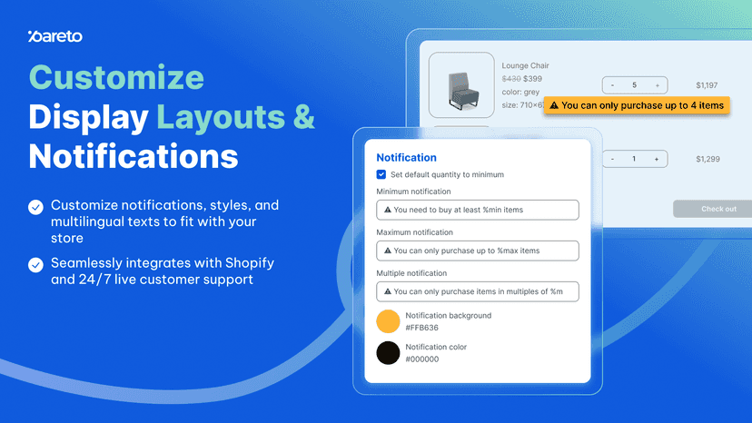 order limit, limit quantity, checkout rules, low stock counter