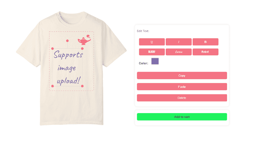 Your customers will be able to add text and images to products!