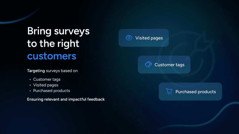 Target surveys by tags, pages, or products purchased