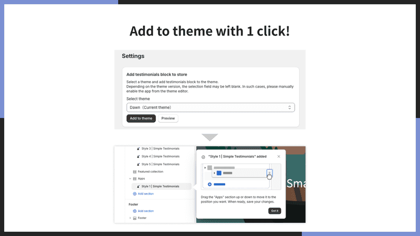 Add to theme with 1 click!