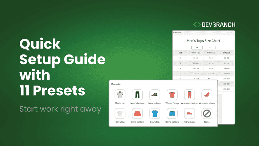 quick setup guide with 11 presets - Db size chart & size guide
