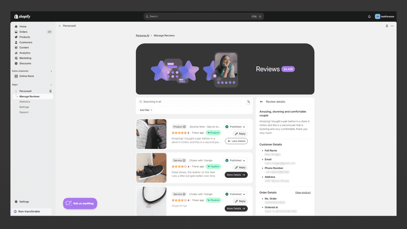 Admin reviews manager screenshot