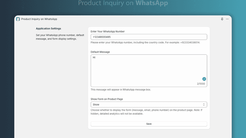 Admin settings for Product Inquiry on WhatsApp