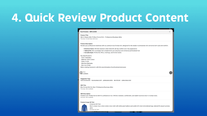 Review AI generated copy before publishing to your shop