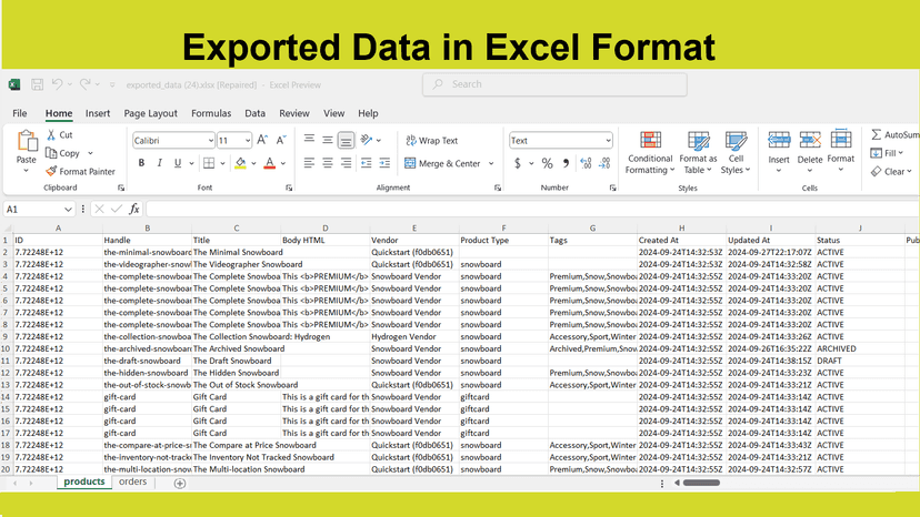 Exported Data in Excel File