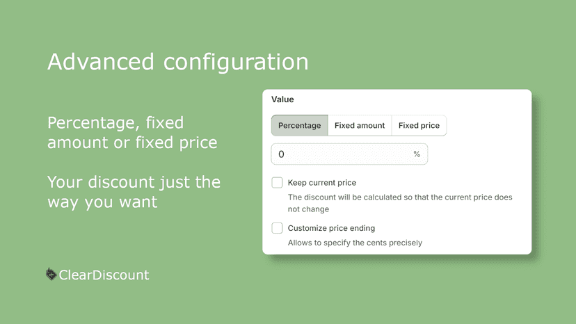 Percentage, Fixed Amount or Fixed Price
