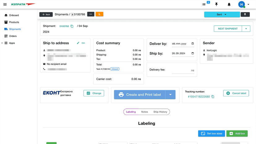 Get a details of shipments, costs, and print labels instantly
