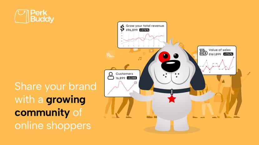 Dog mascot presents growth stats for online shopping community p
