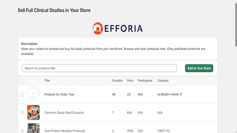 User can sell Efforia studies as a product in their store