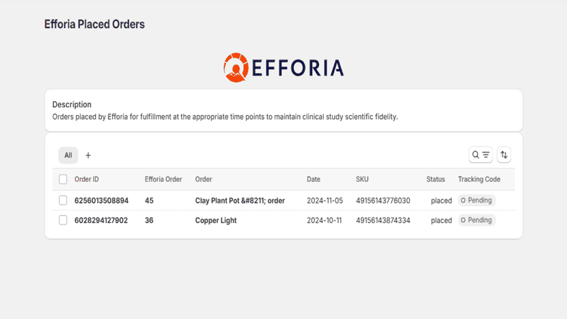 Users can track orders from Efforia