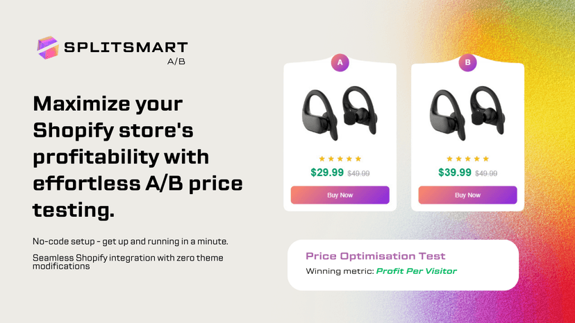 SplitSmart A/B testing dashboard with conversion metrics