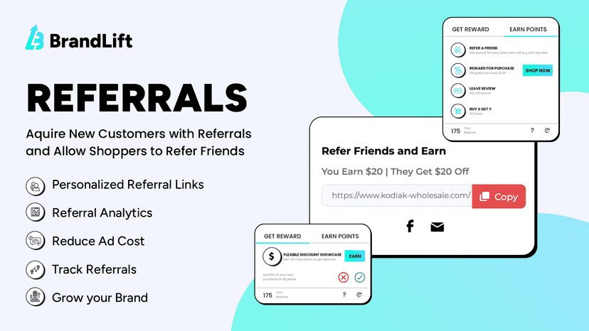 setup referral program features and widget interface example