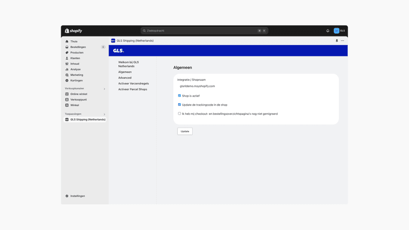 GLS Shipping Portal App Settings