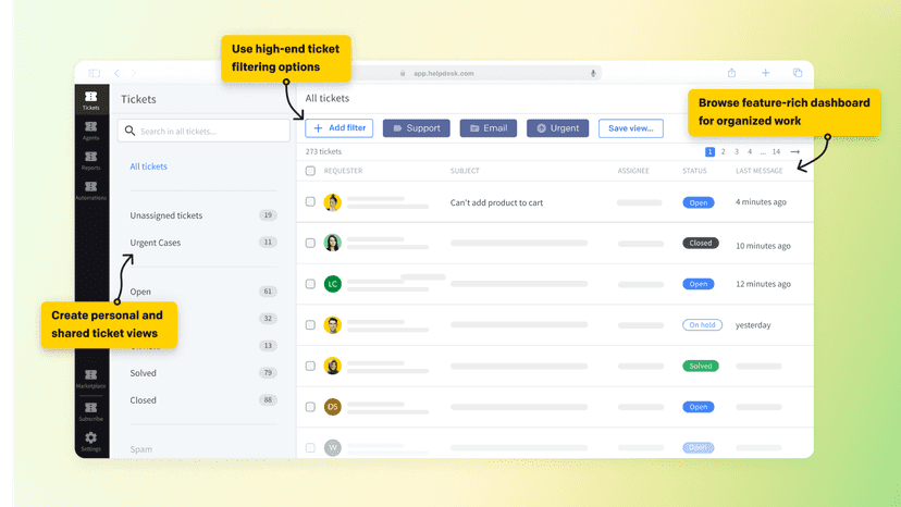 Main HelpDesk dashboard for collaborative work