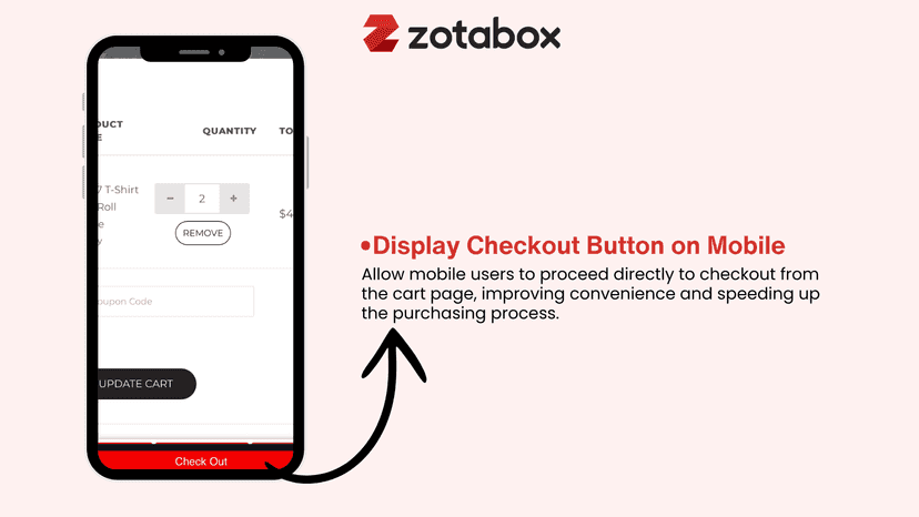 Checkout button on mobile cart page for streamlined purchasing