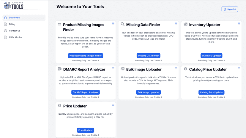 Your Store Tools Dashboard