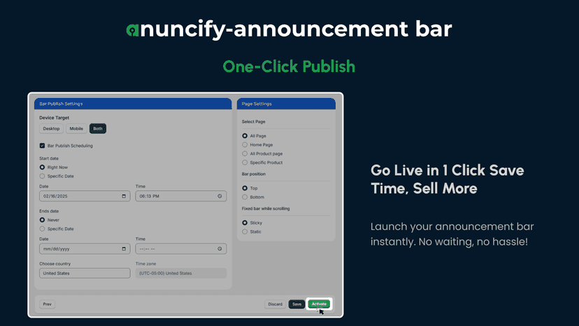 Announcement Bar Activation