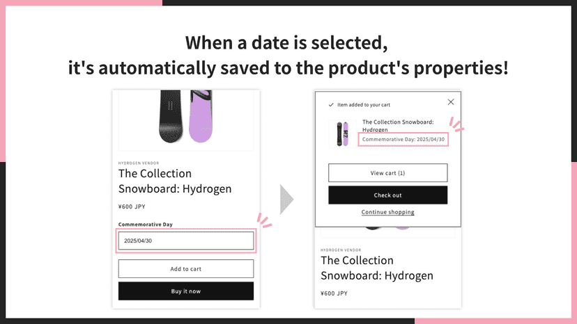 When a date is selected, it's automatically saved to properties!