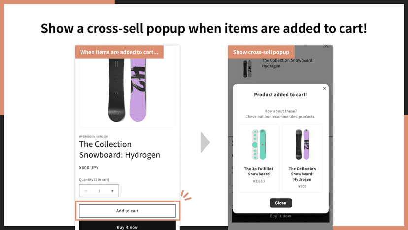 Show a cross-sell popup when items are added to cart!