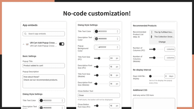 Cross-sell products can be freely selected.
