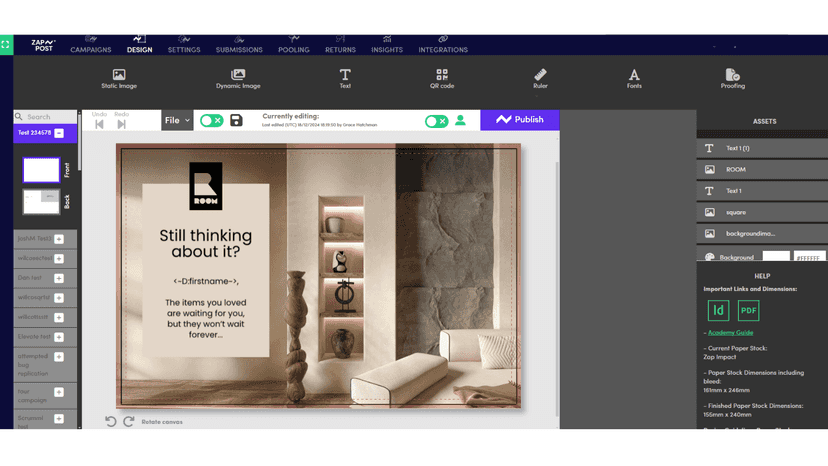 Design the creative directly in ZAP~POST