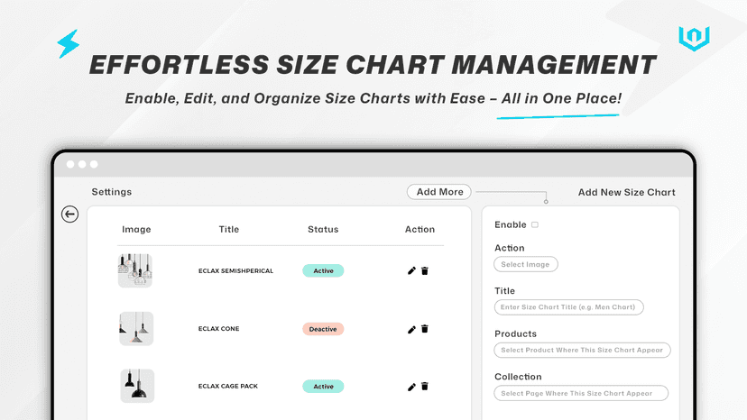 enable edit and customize size chart with ease