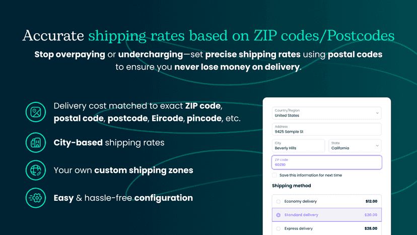 Shopify shipping rates based on zip code postcode postal code