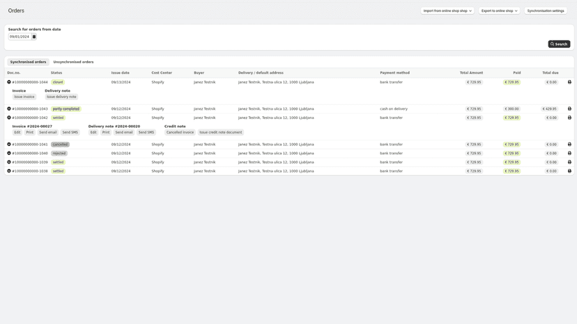Additional actions for each order