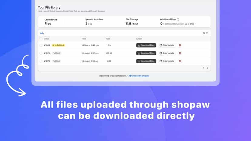All files uploaded through shopaw can be downloaded directly