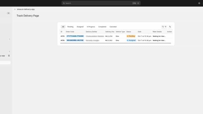 Track delivery page