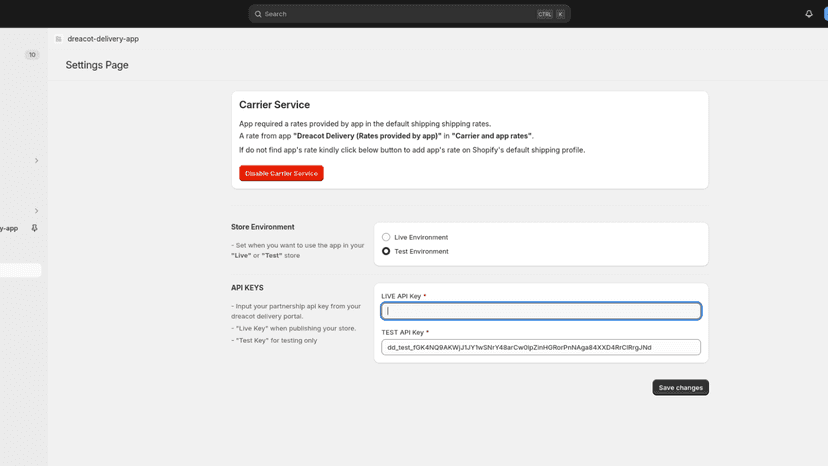 Settings page