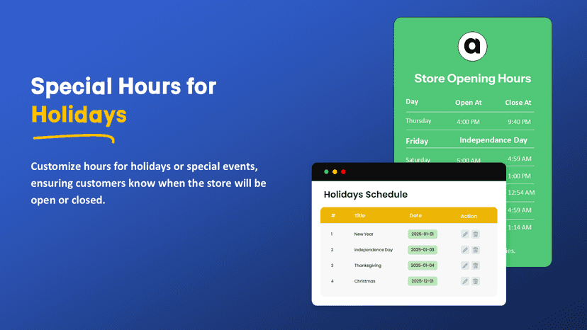 Schedule store closure on Holidays