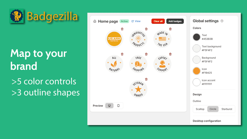 Product badges color controls to map to your brand