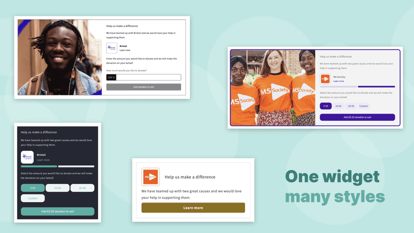 Screenshots of the Lift donation widgets