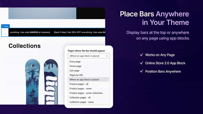 Place announcement bars anywhere with Shopify app blocks