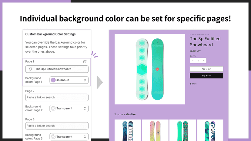 Individual background color can be set for specific pages!