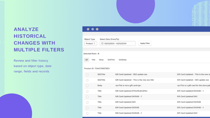 Analyze historical changes with multiple filters