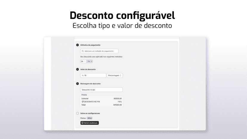 Escolha tipo e valor de desconto